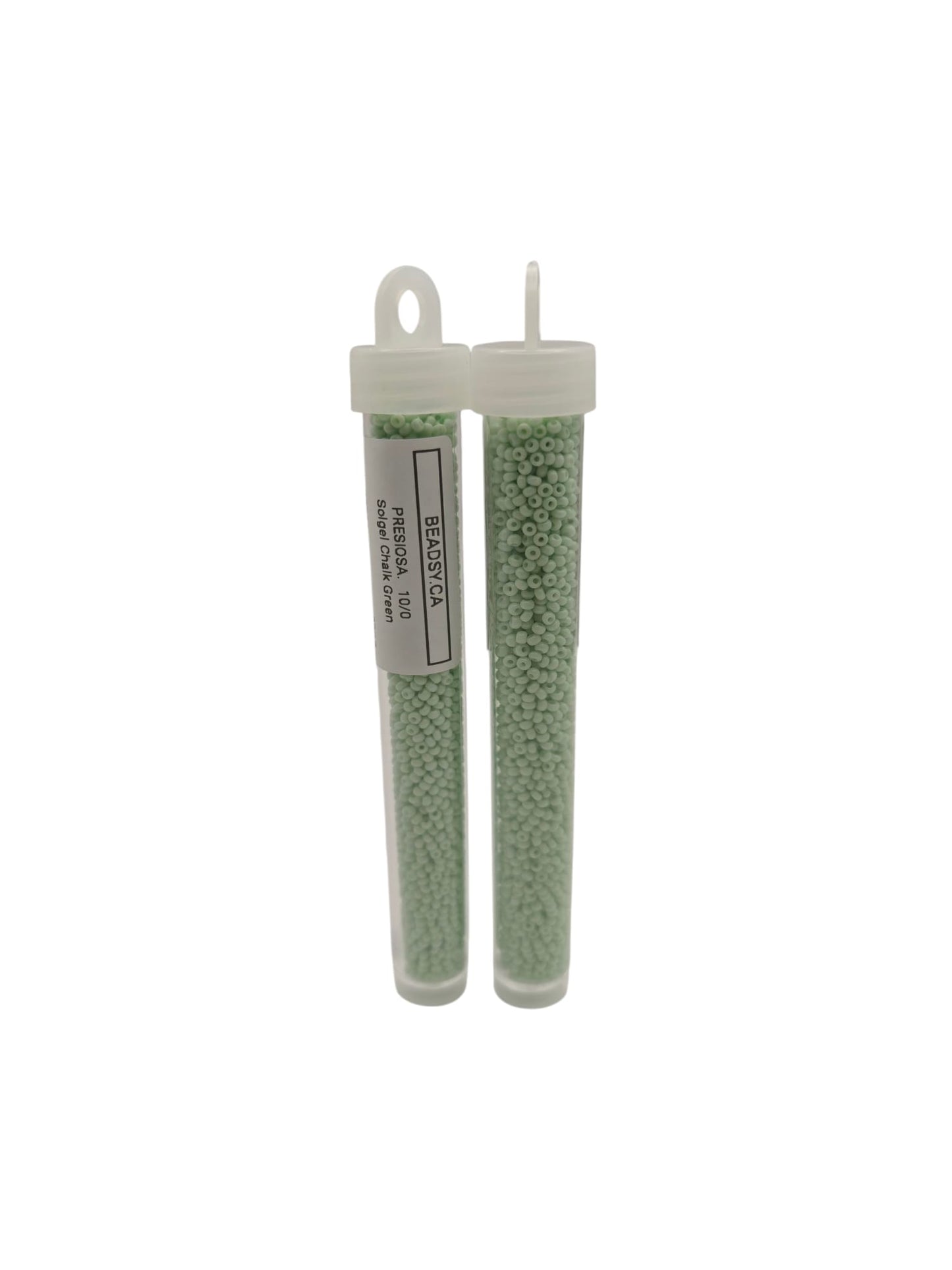 Two vials of Preciosa Czech seed beads 10/0 – Solgel Chalk Green 03261