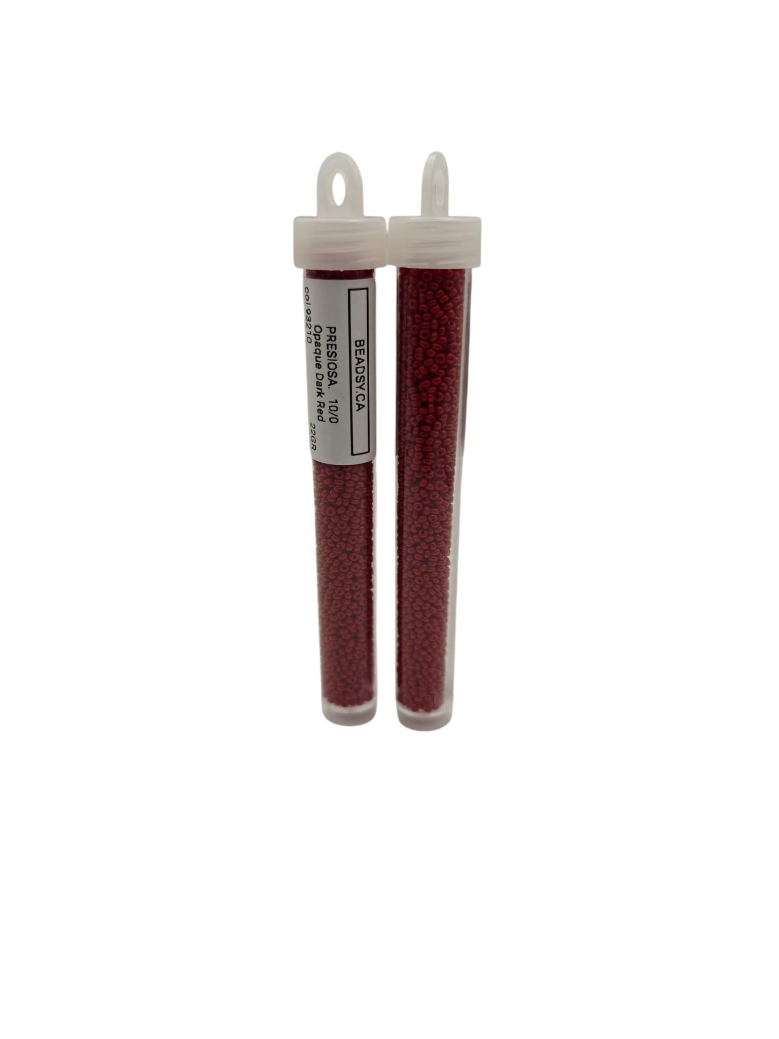 Two vials of Preciosa opaque dark red 10/0 Czech seed beads – color code 93210