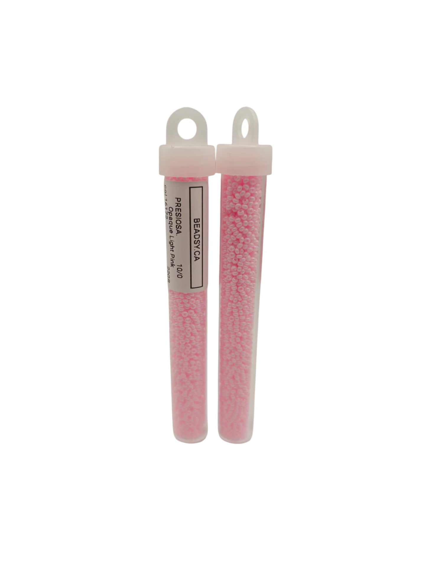 Two vials of Preciosa opaque light pink 10/0 Czech seed beads – color code 16172