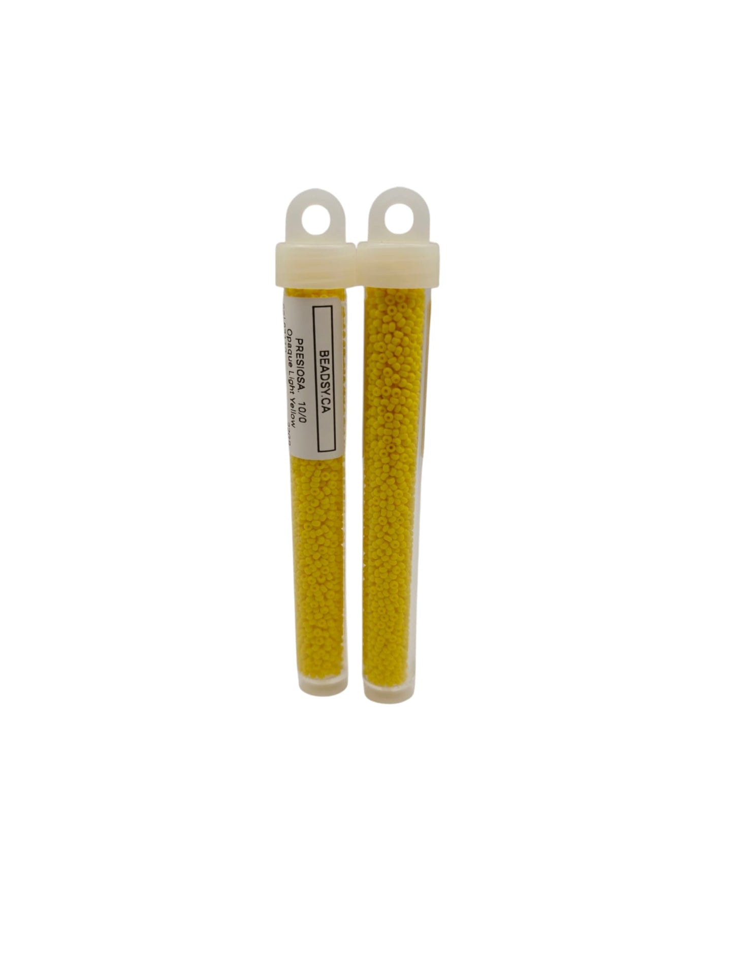 Two vials of Preciosa opaque light yellow 10/0 Czech seed beads – color code 83110