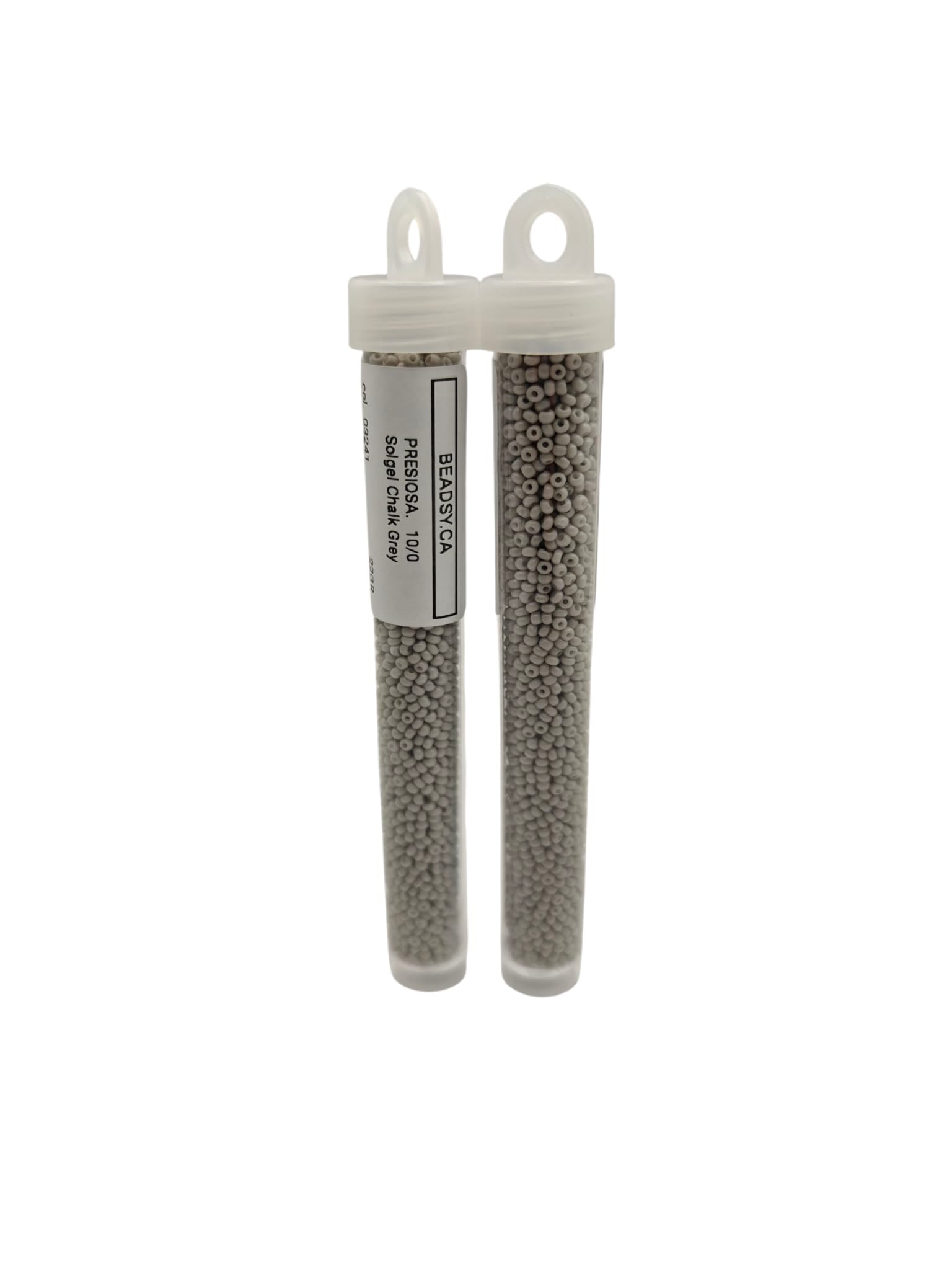 Two vials of Preciosa Czech seed beads 10/0 in color 03241 – Solgel Chalk Grey