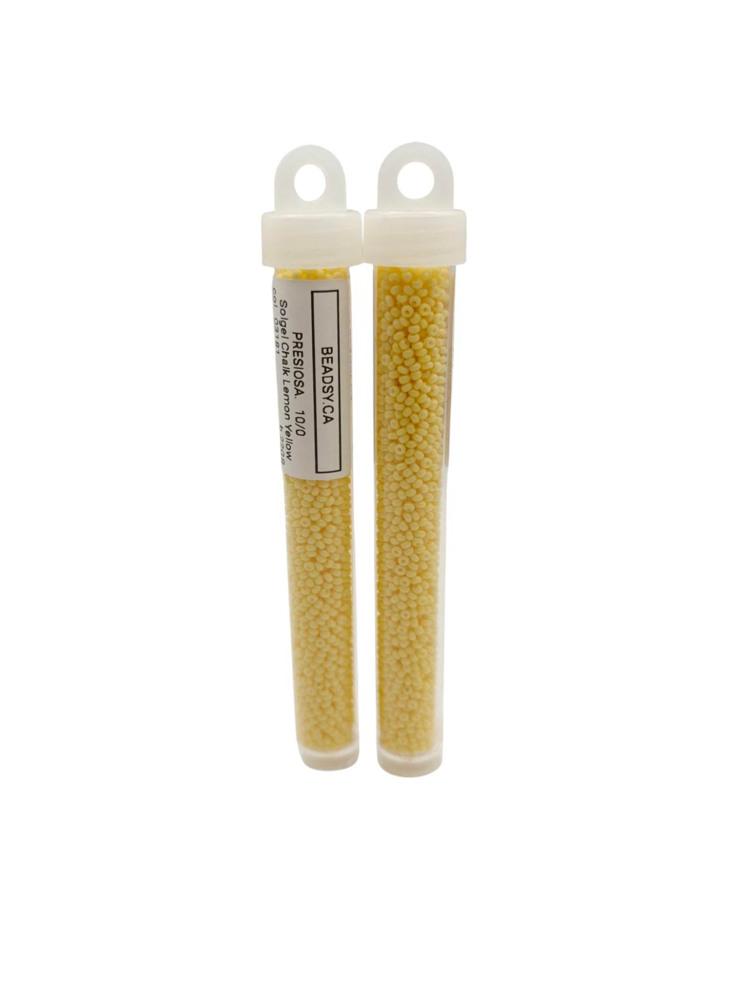 Two vials of Preciosa Czech seed beads 10/0 in color 03181 – Solgel chalk lemon yellow