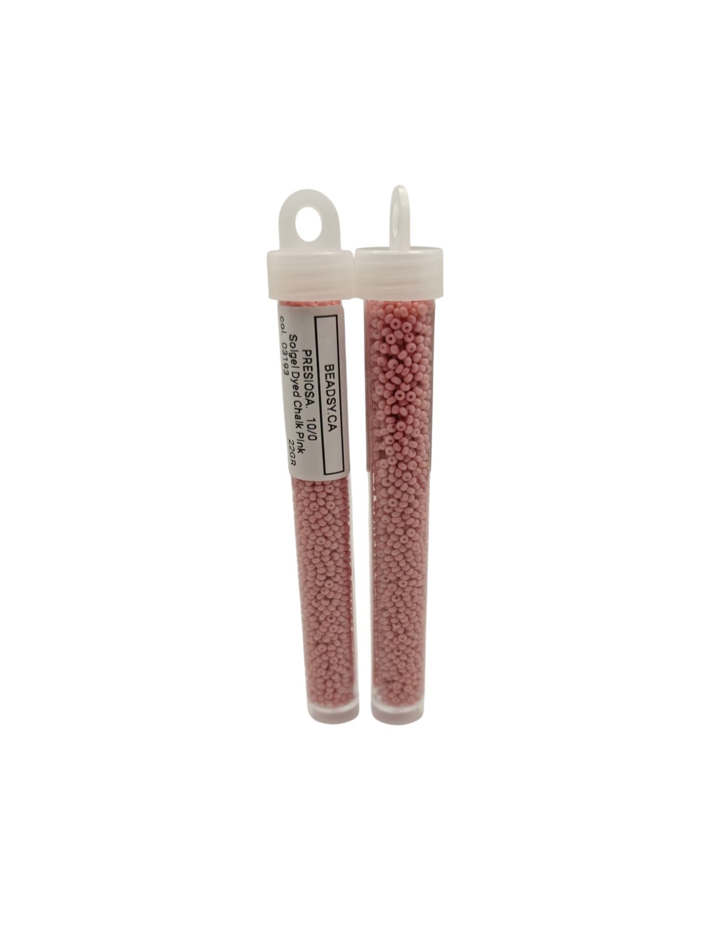 Two vials of Preciosa Czech seed beads 10/0 in color 03193 – Solgel Dyed Chalk Pink
