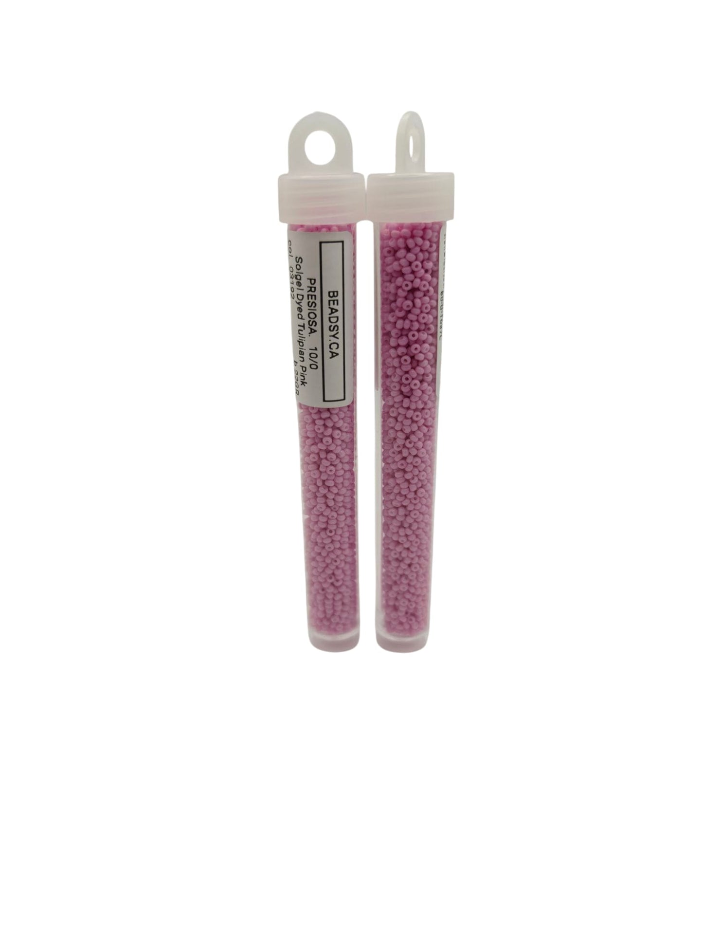 Two vials of Preciosa Czech seed beads 10/0 in color 03192 – Solgel Dyed Tulipian Pink