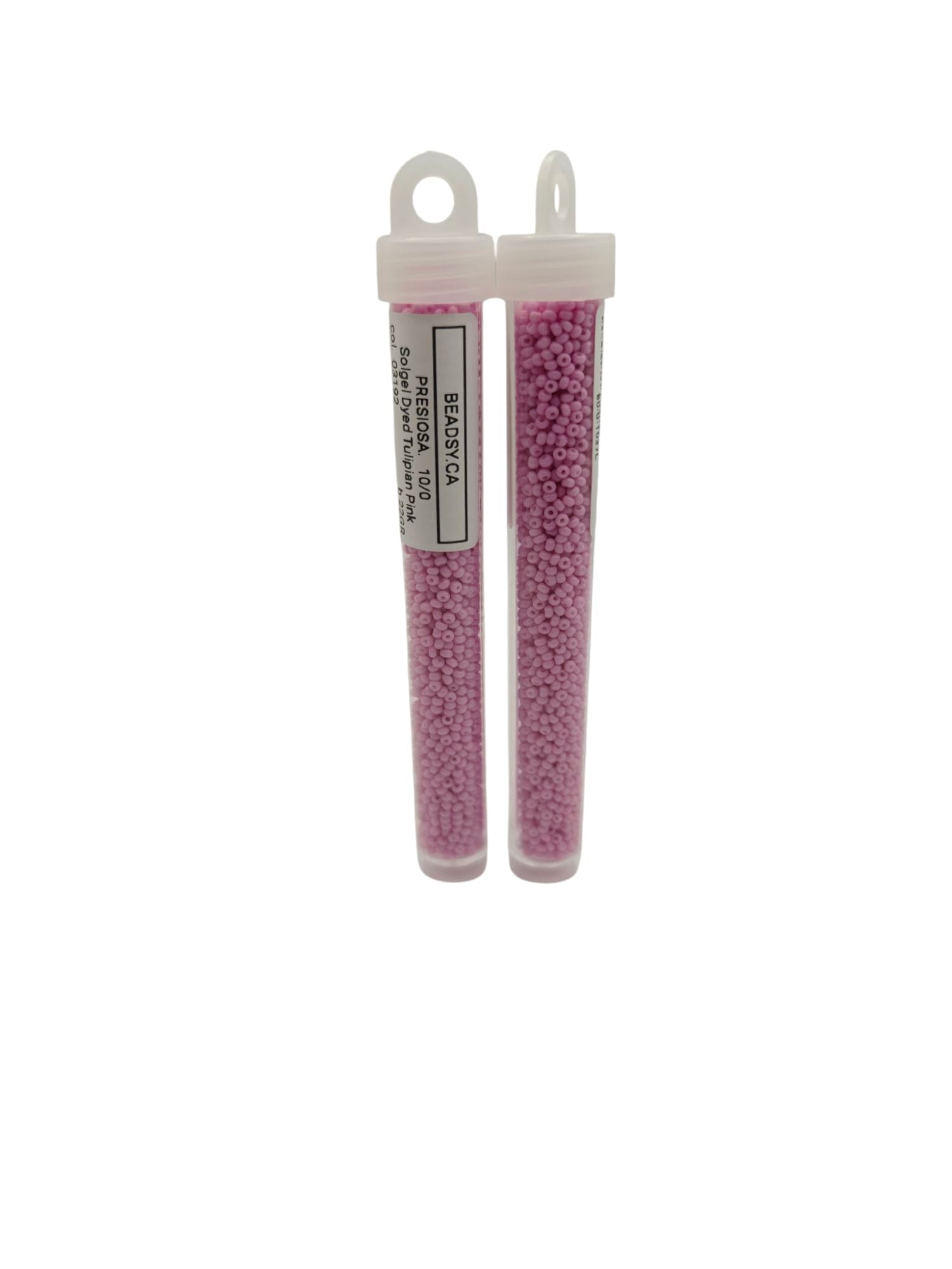 Two vials of Preciosa Czech seed beads 10/0 in color 03192 – Solgel Dyed Tulipian Pink