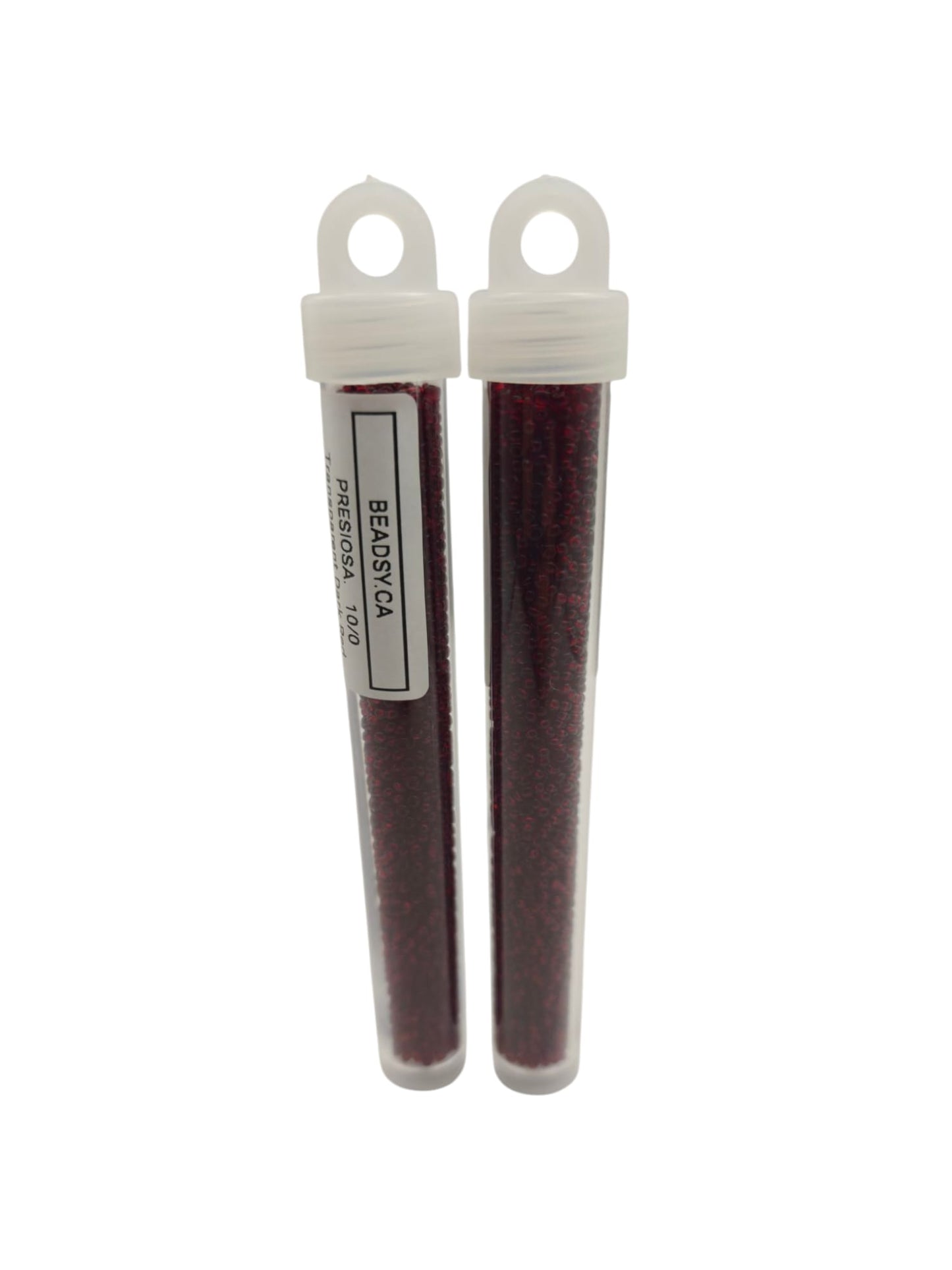 Two vials of Preciosa Czech seed beads 10/0 in color 90120 – transparent dark red