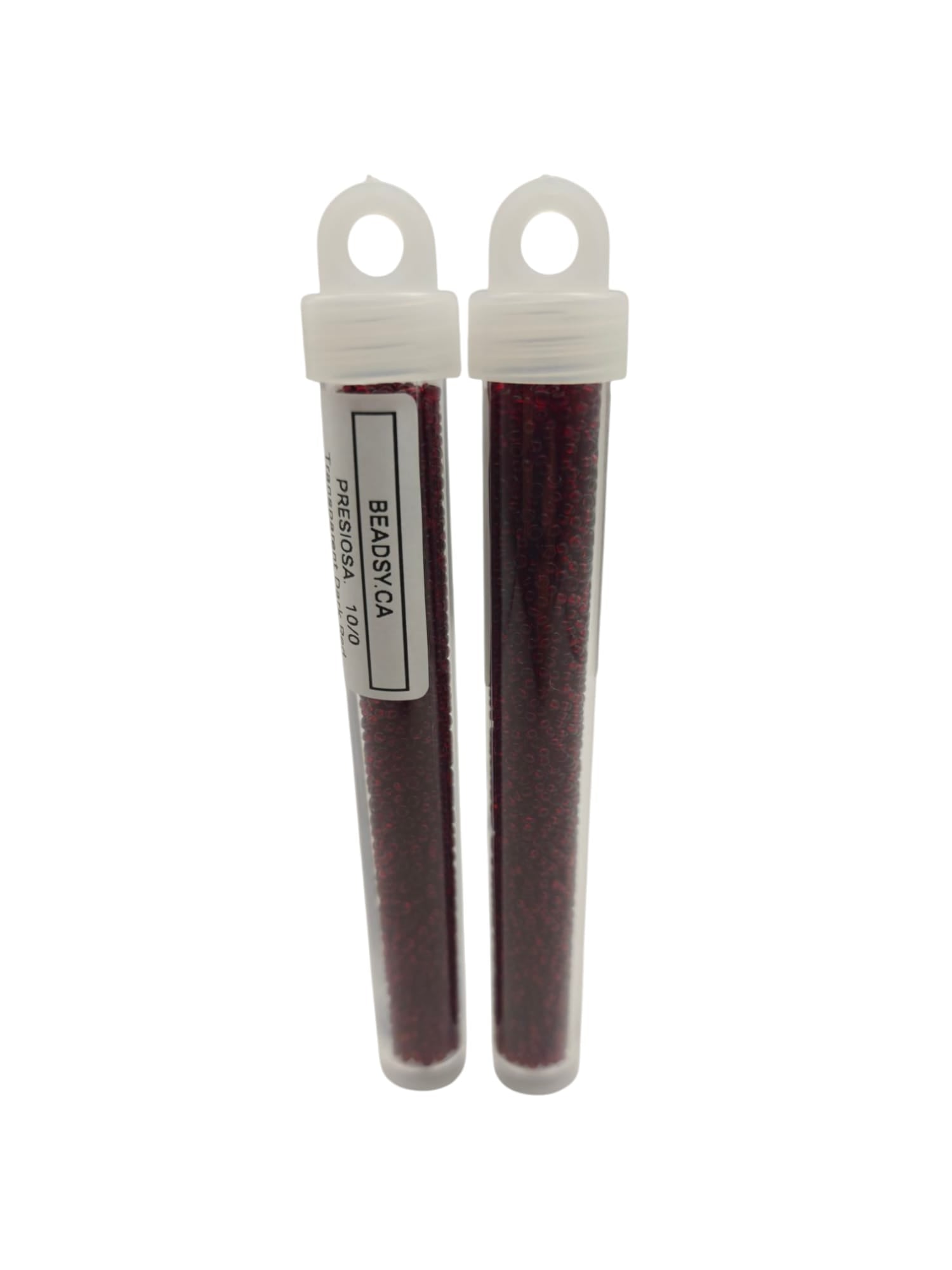 Two vials of Preciosa Czech seed beads 10/0 in color 90120 – transparent dark red