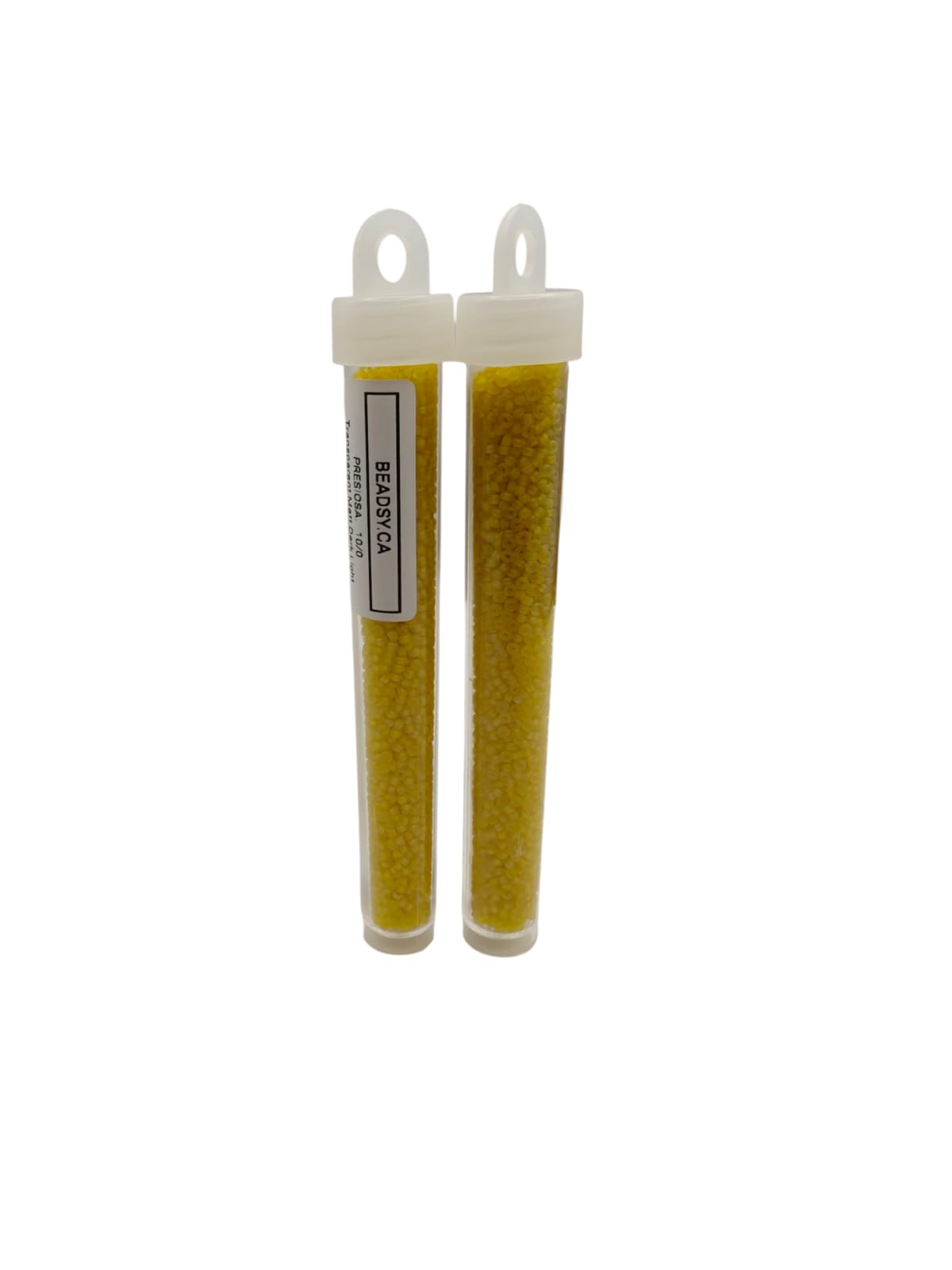 Two vials of Preciosa Czech seed beads 10/0 in color 81010m – transparent frosted rainbow yellow