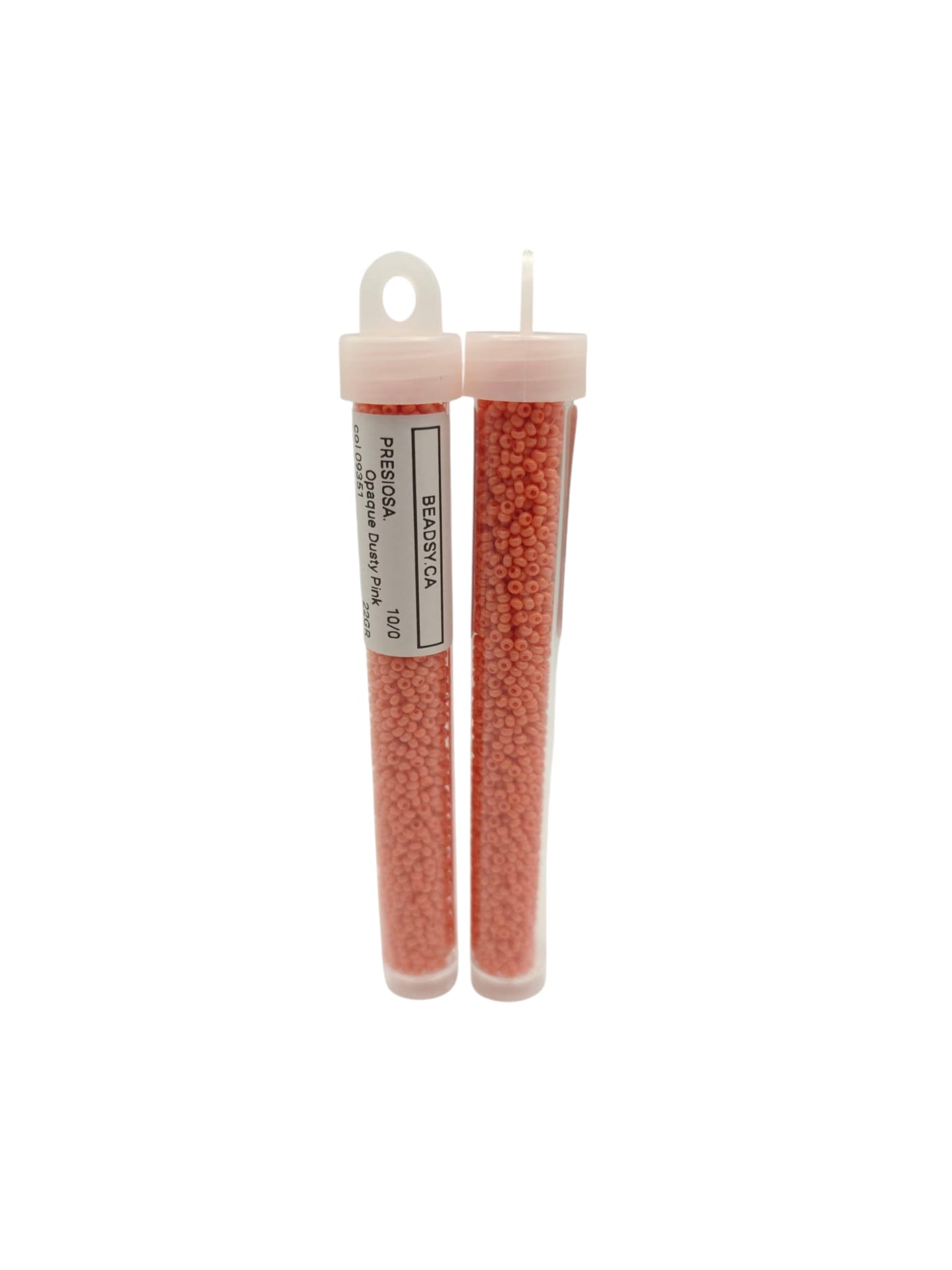 Two vials of Preciosa opaque dusty pink 10/0 Czech seed beads – color code 09351