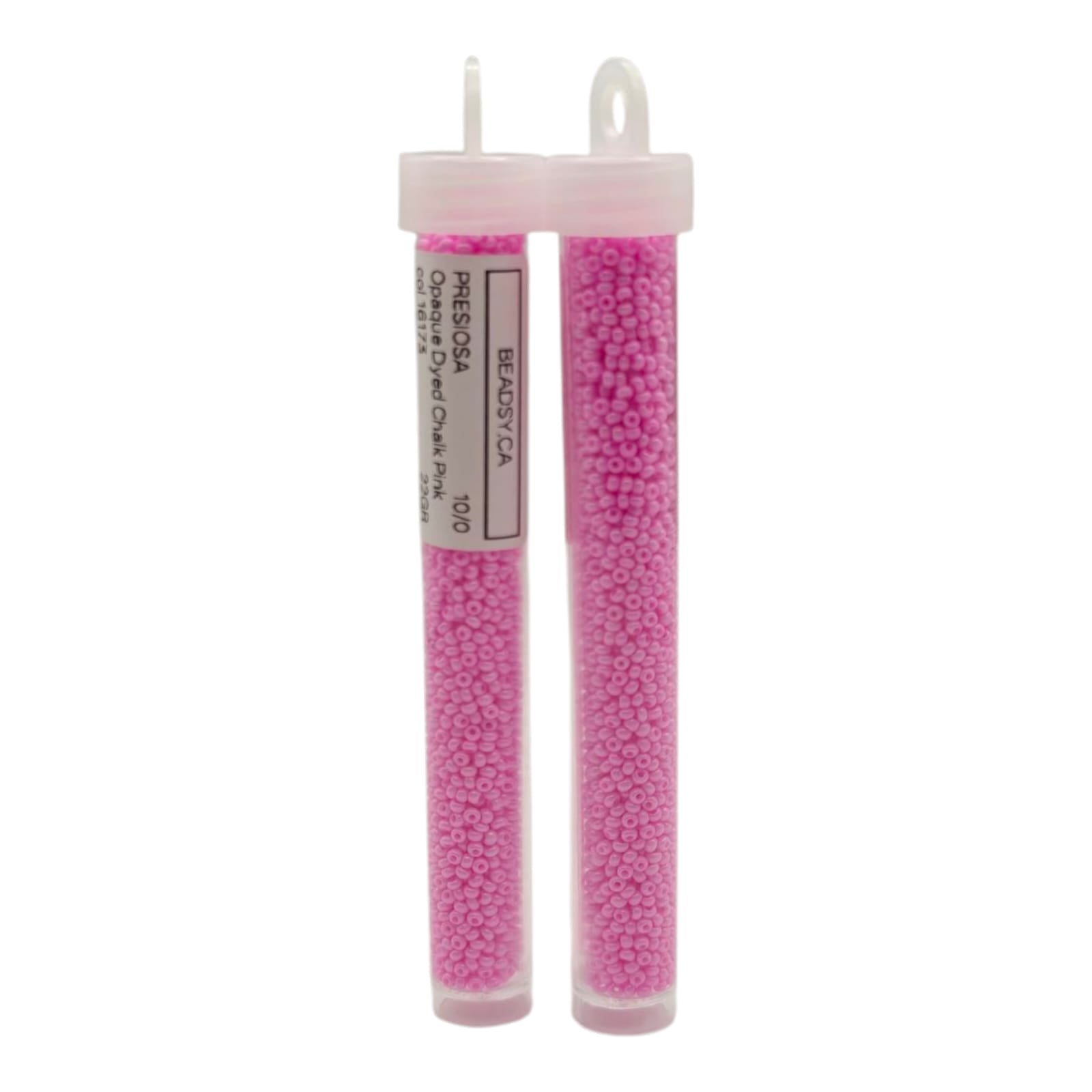 Two vials of Preciosa Czech seed beads 10/0, Opaque Dyed Chalk Pink 16173 — Beadsy.ca.