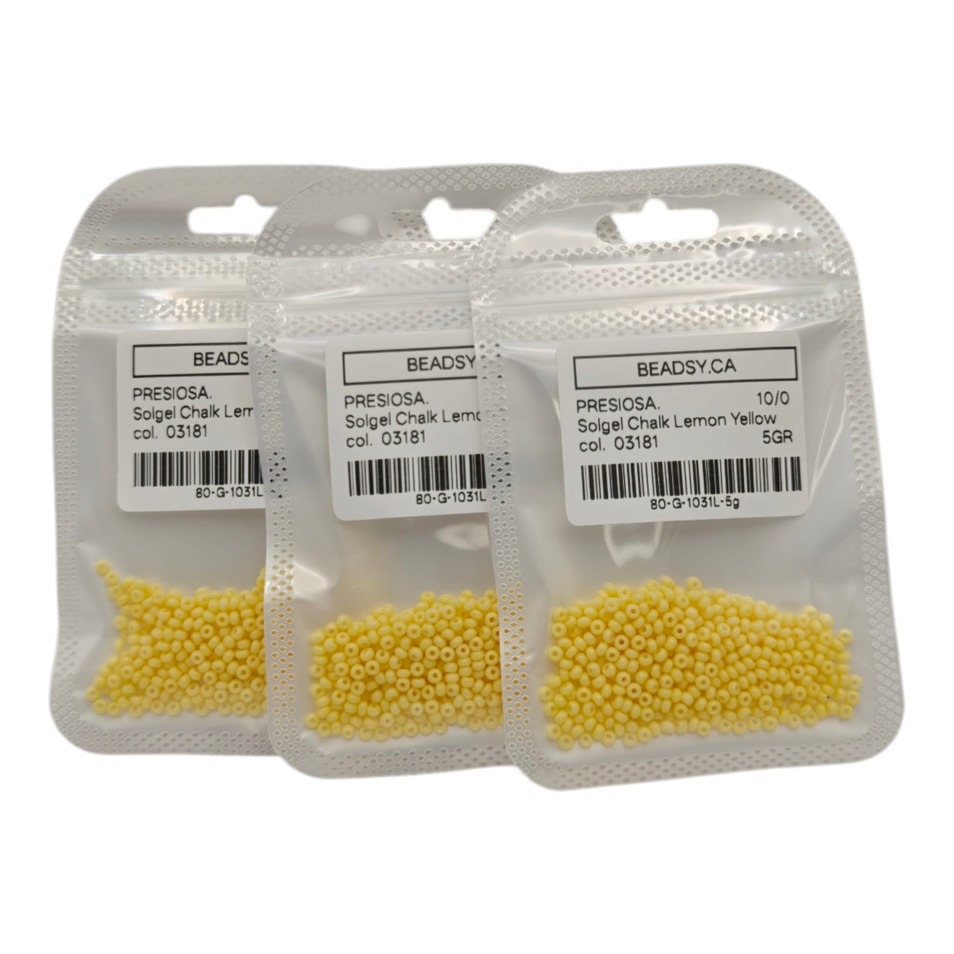Preciosa Solgel Chalk Lemon Yellow Czech glass seed beads 10/0 colour 03181 in 5g Beadsy.ca retail packs