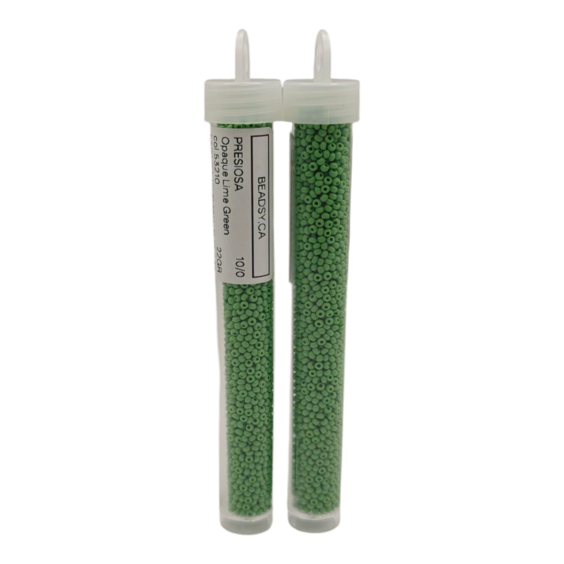 tube of preciosa 53210 opaque lime green rocailles from Beadsy.ca