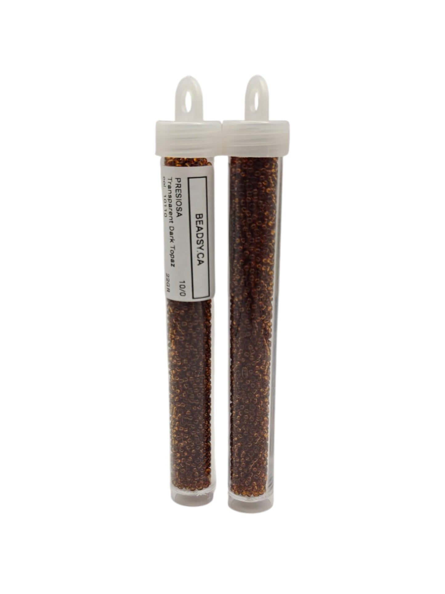 Transparent Dark Topaz Preciosa seed beads 10/0 in tube packaging