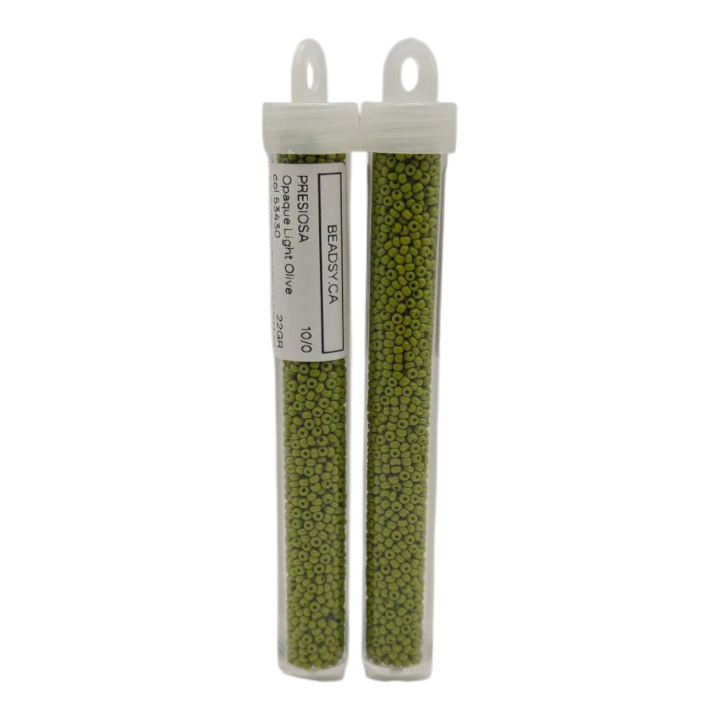 tubes of preciosa czech 10/0 opaque light olive seed beads beadsy.ca