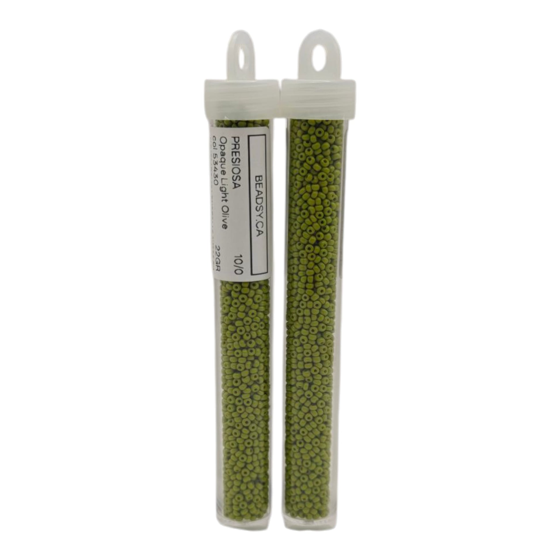 tubes of preciosa czech 10/0 opaque light olive seed beads beadsy.ca