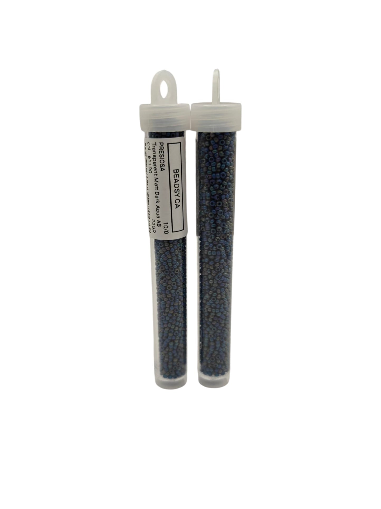 Dark aqua frosted Czech glass seed beads with AB finish